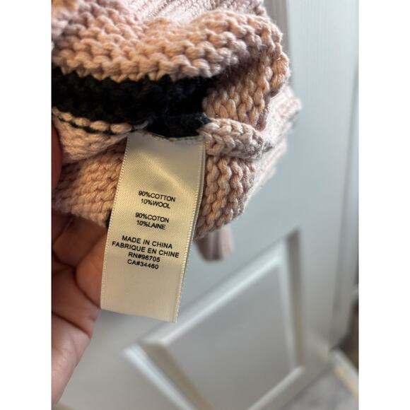 LaVie Pink And Navy Sweater With Button Detail Puff Sleeve Small - Picture 3 of 7